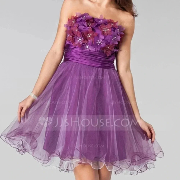 JJs House A-Line/Princess Strapless Short Prom Homecoming Dress Ruffle Flower 6 - Picture 1 of 9